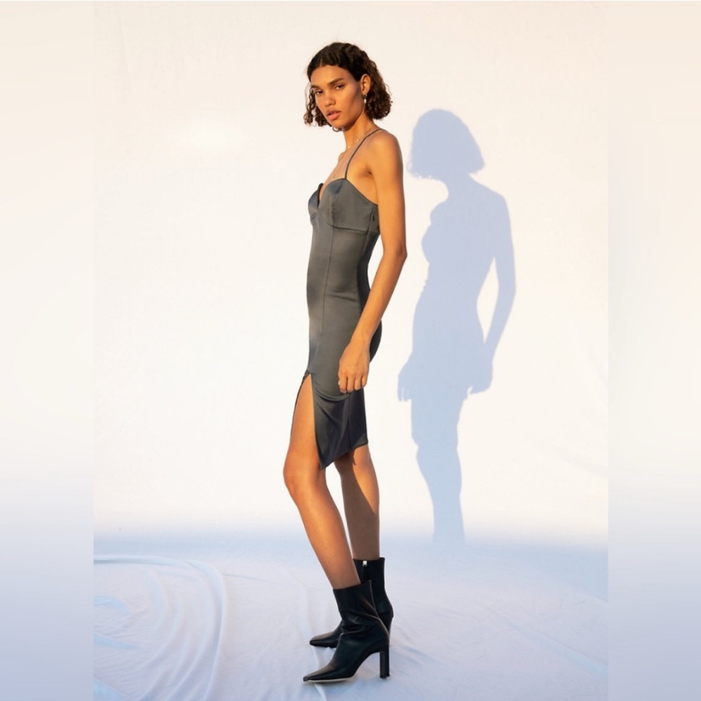 Wilfred Charcoal Satin Midi Dress - Picture 7 of 9
